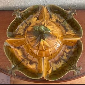 Vintage California Pottery Drip Glaze Chip and Dip set w/original lazy susan
